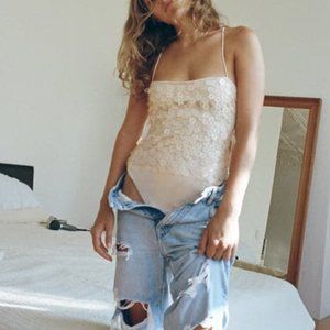 NWT Zara SS22 Cream Floral Sequin Bodysuit